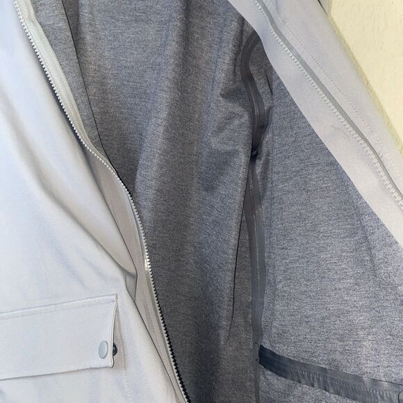 Lands End Men trench Coat Gray Packable Jacket M Snap outdoor classic - Picture 10 of 13